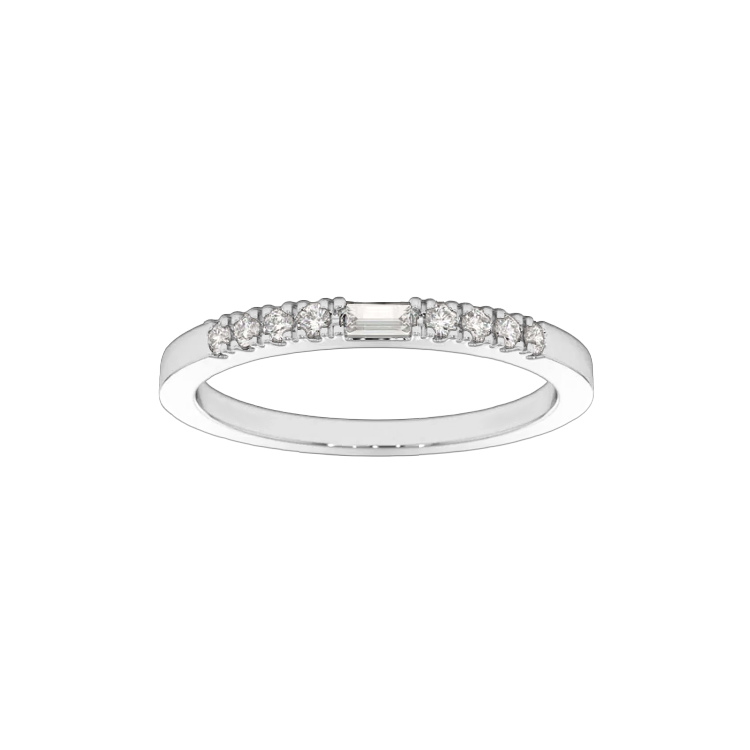anel diamante baguette, ouro branco 18k