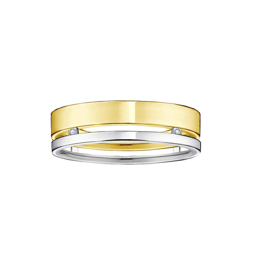 anel modelo diferenciado ouro amarelo e branco DYPLO L