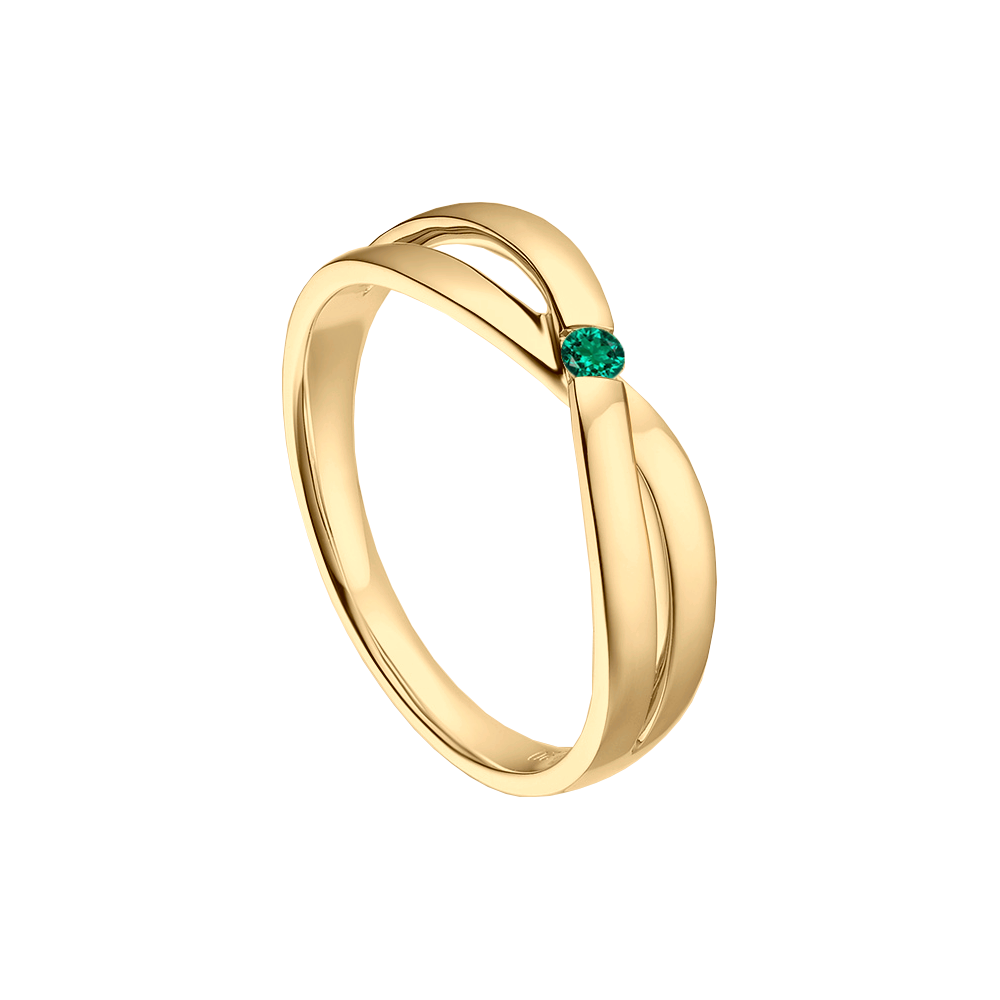 anel infinito ouro amarelo 18k  e esmeralda central