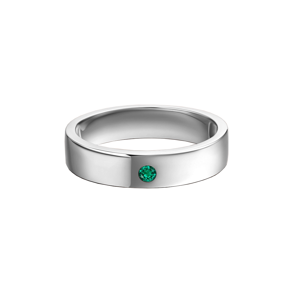anel reto ouro branco com 1 esmeralda 3,5 mm