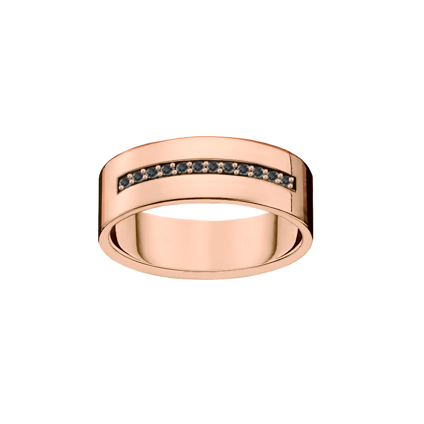 anel largo ouro rosa e diamantes negros