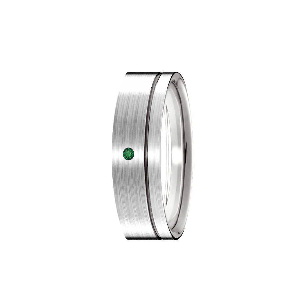 anel ouro branco com 1 esmeralda 5,5 mm