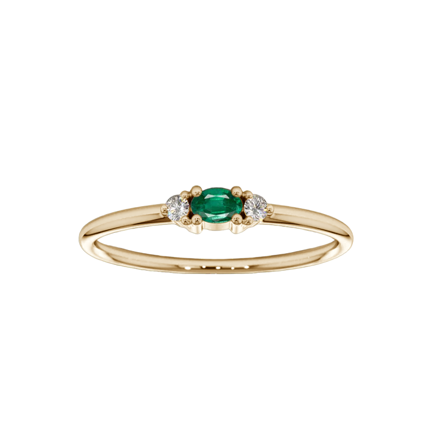 anel solitario esmeralda verde, ouro 18k