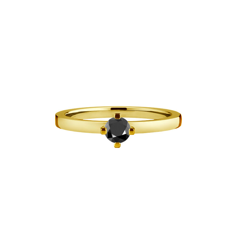 anel solitário ouro amarelo, diamante negro