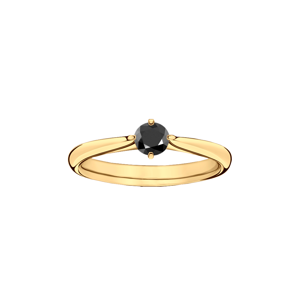 anel solitário ouro amarelo, diamante negro