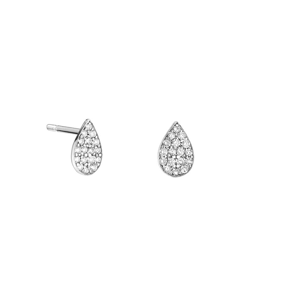 Brinco Stud Formato Gota com Diamantes, Ouro Branco - PEAR Pavé