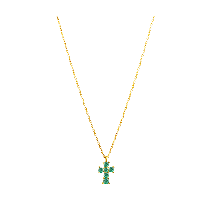 pingente cruz com esmeraldas verdes