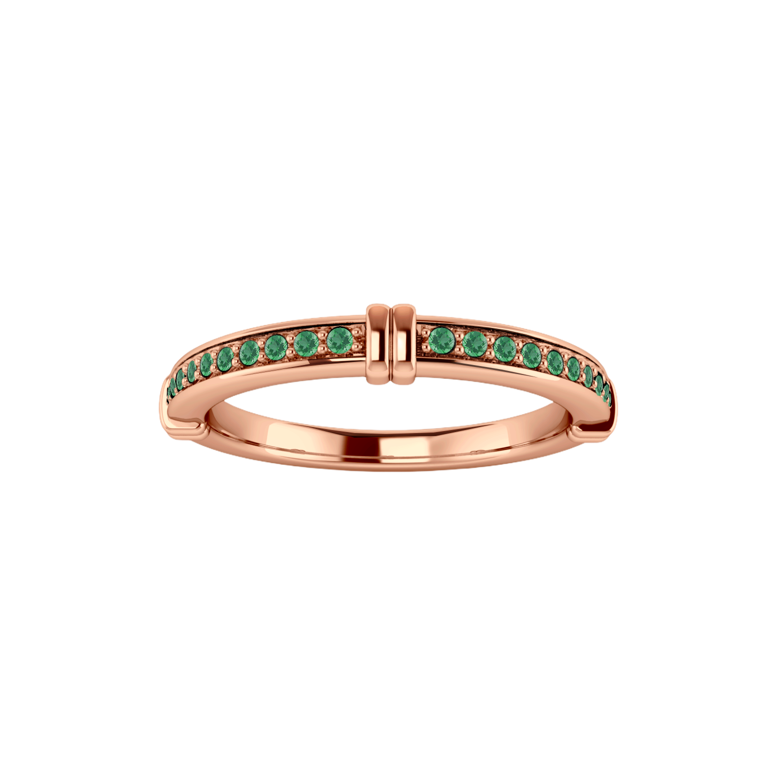 anel formatura ouro rosa e esmeraldas verdes